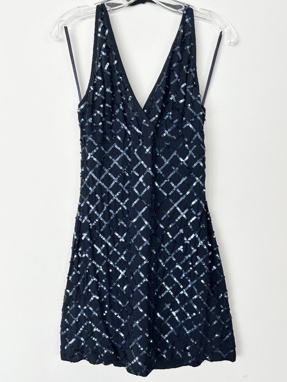 Vintage ESPRIT De Corp Sequin Halter Dress Navy Blue Size 5/6 Y2K 90s Cocktail